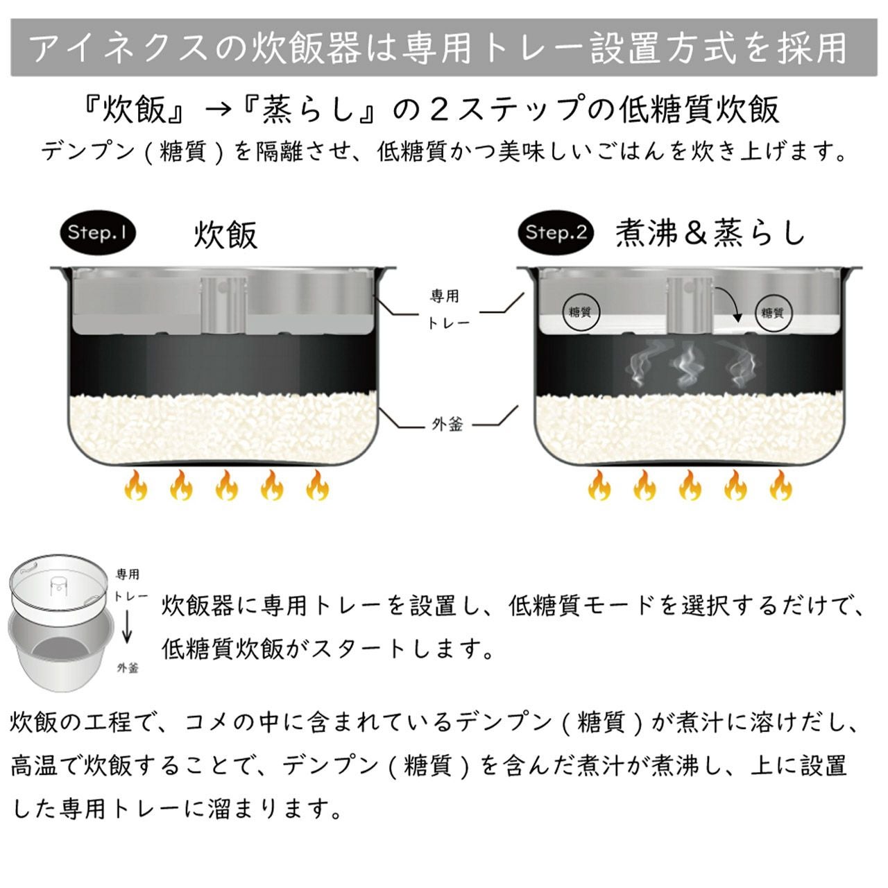 AINXアイネクス スマートライスクッカー 糖質カット炊飯器グレー