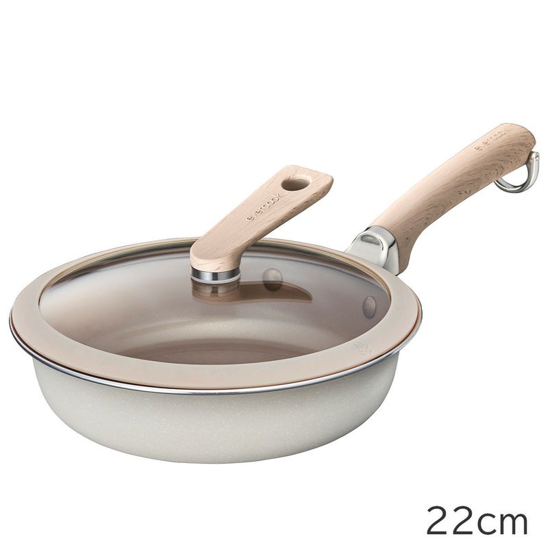 evercook DECO エバークック デコ 22cmフライパン+ガラスふたセット ベージュの説明画像1
