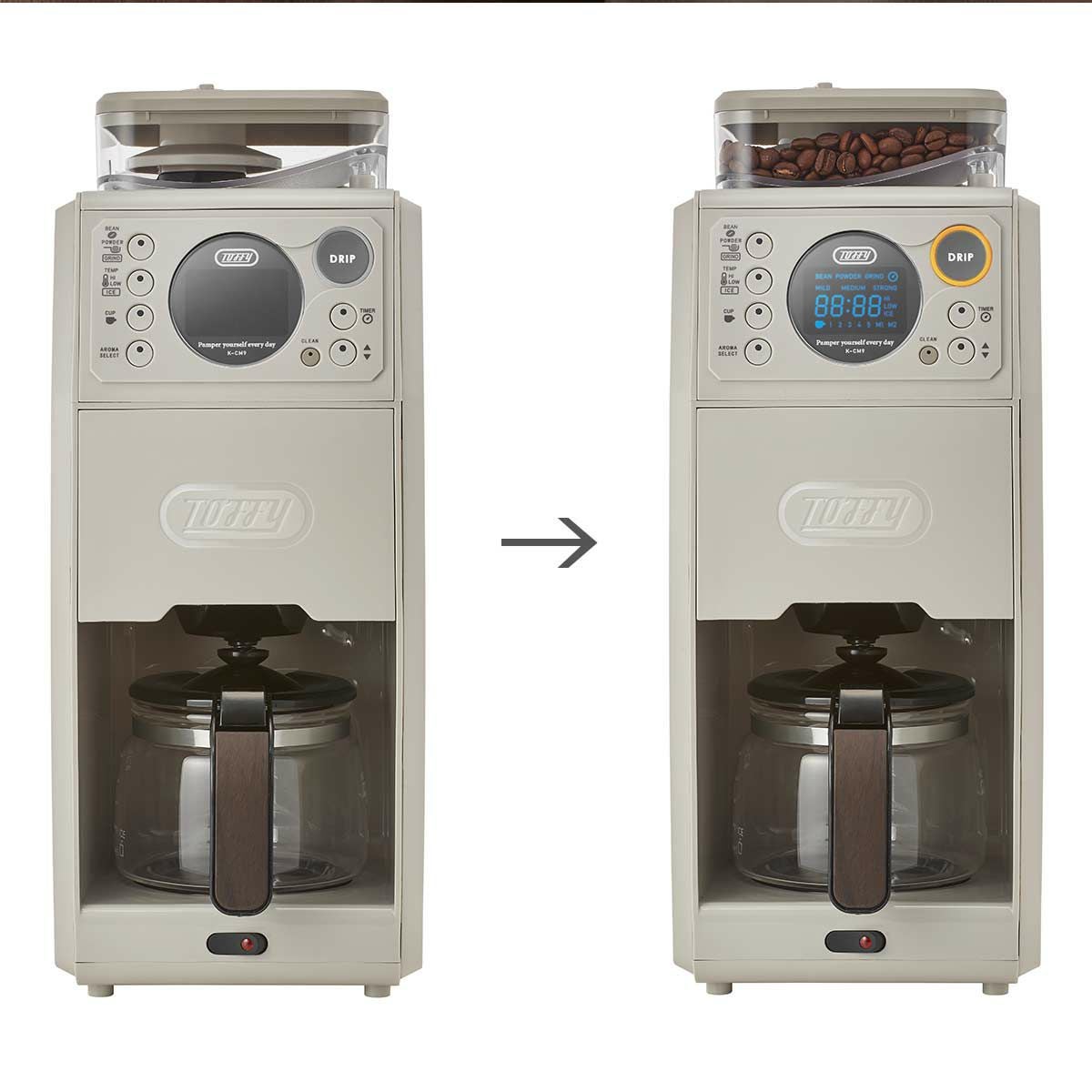 Toffy トフィー 全自動ミル付カスタムドリップコーヒーメーカーの説明画像3