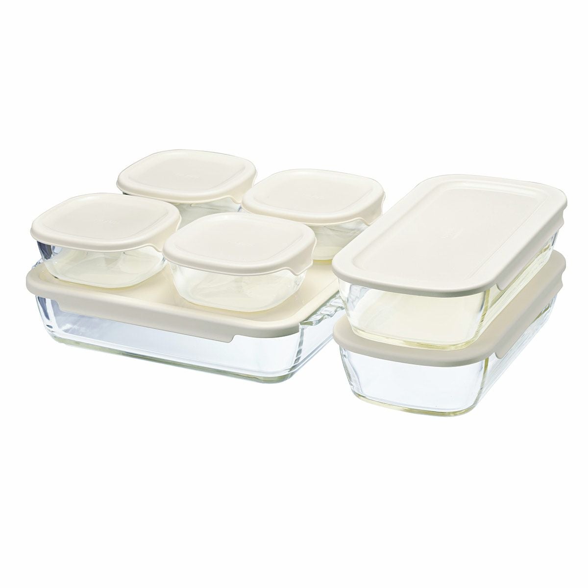 ハリオ/HARIO スタッキング耐熱ガラスコンテナ・スクエア 7個セットの説明画像2