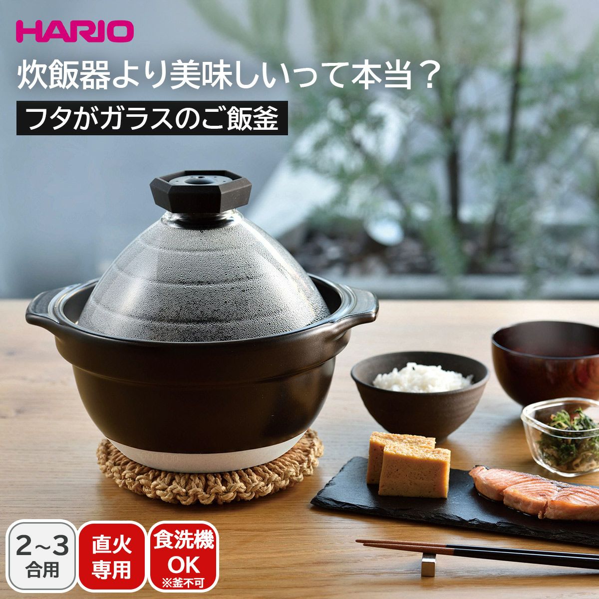 ハリオ HARIO フタがガラスのご飯釜2～3合《公式》キッチン用品ソル