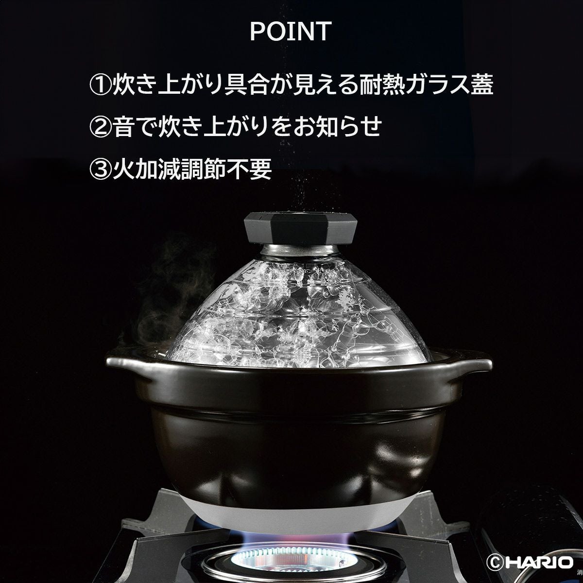 ハリオ HARIO フタがガラスのご飯釜2～3合《公式》キッチン用品ソル